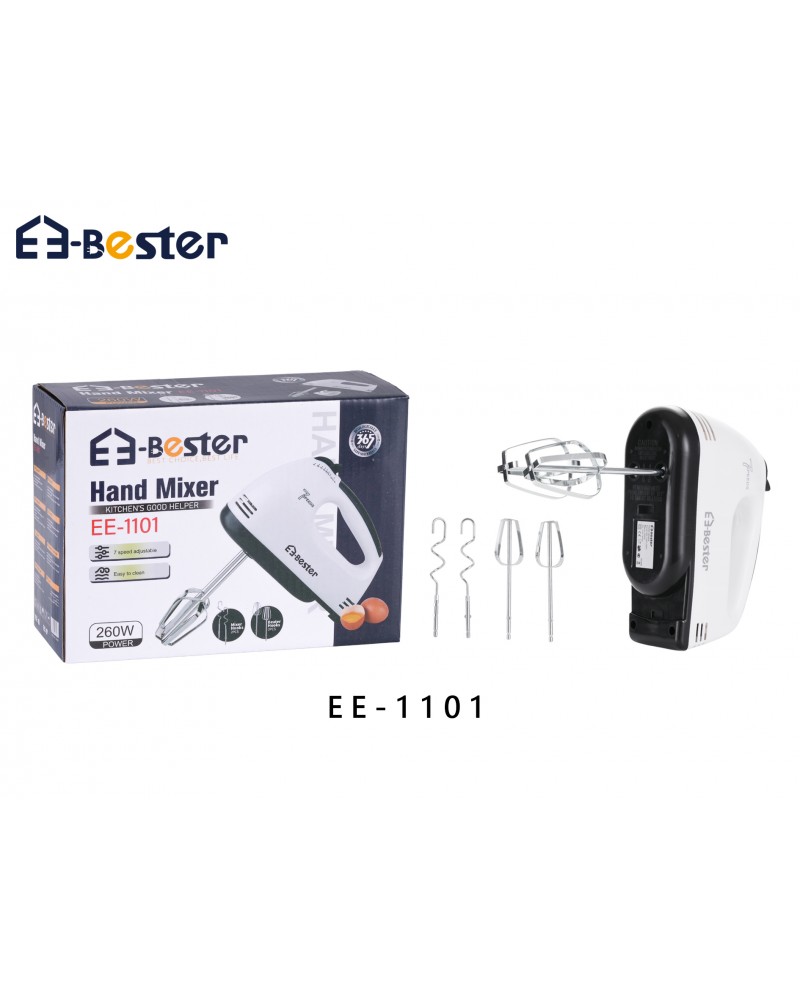 خلاط يدوي إي-بيستر، 260 واط، 7 سرعات مع ملحقات للعجن والخفق – موديل EE-1101